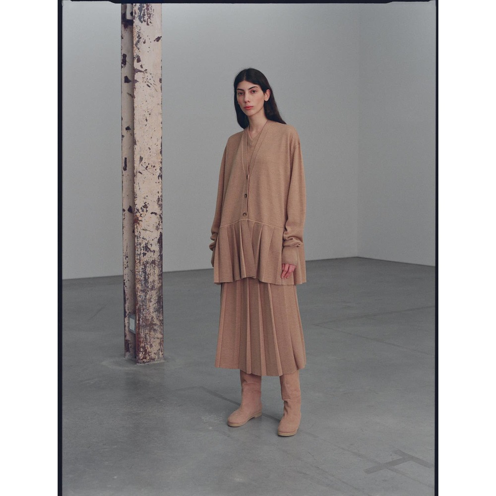 Lauren Manoogian OS One Size Pleat Cardigan Camel Wool Baby Alpaca NWT